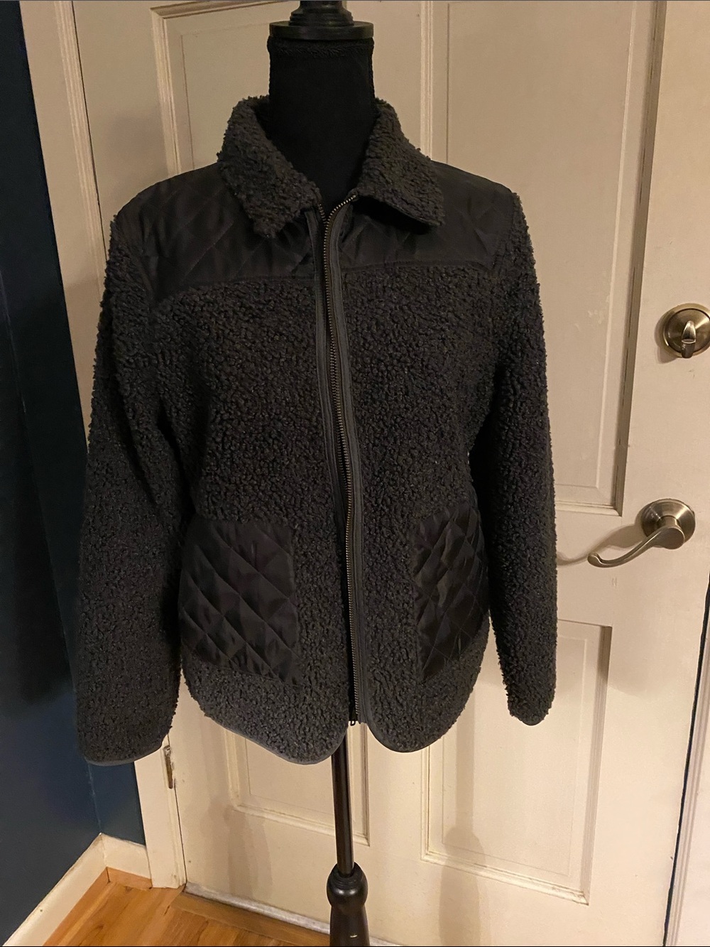 Natural Reflections Black Quilted-Accent Teddy Jacket S